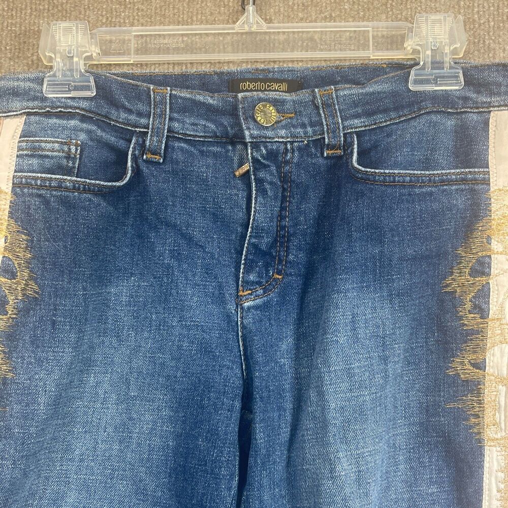 Vintage Roberto Cavalli Jeans Womens Medium 31X32 Satin Velvet Side Panel Boho - Picture 3 of 16